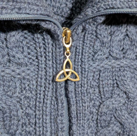 Aran Mor 100% Merino Wool Front Zip Blue Cardigan Sweater Size Small - Picture 4 of 5